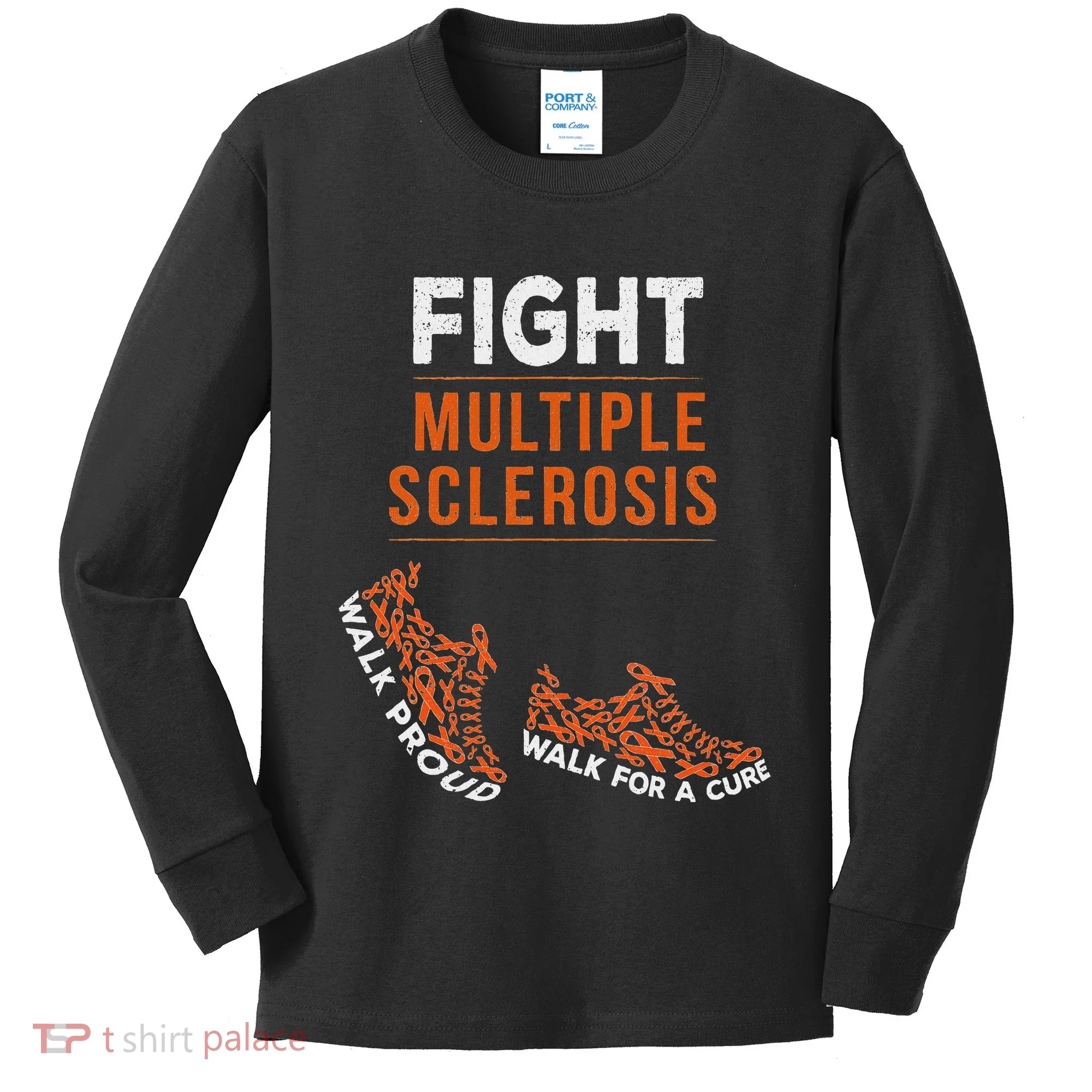 Fight Multiple Sclerosis Ms Awareness Warrior Ribbon Kids Long Sleeve Shirt