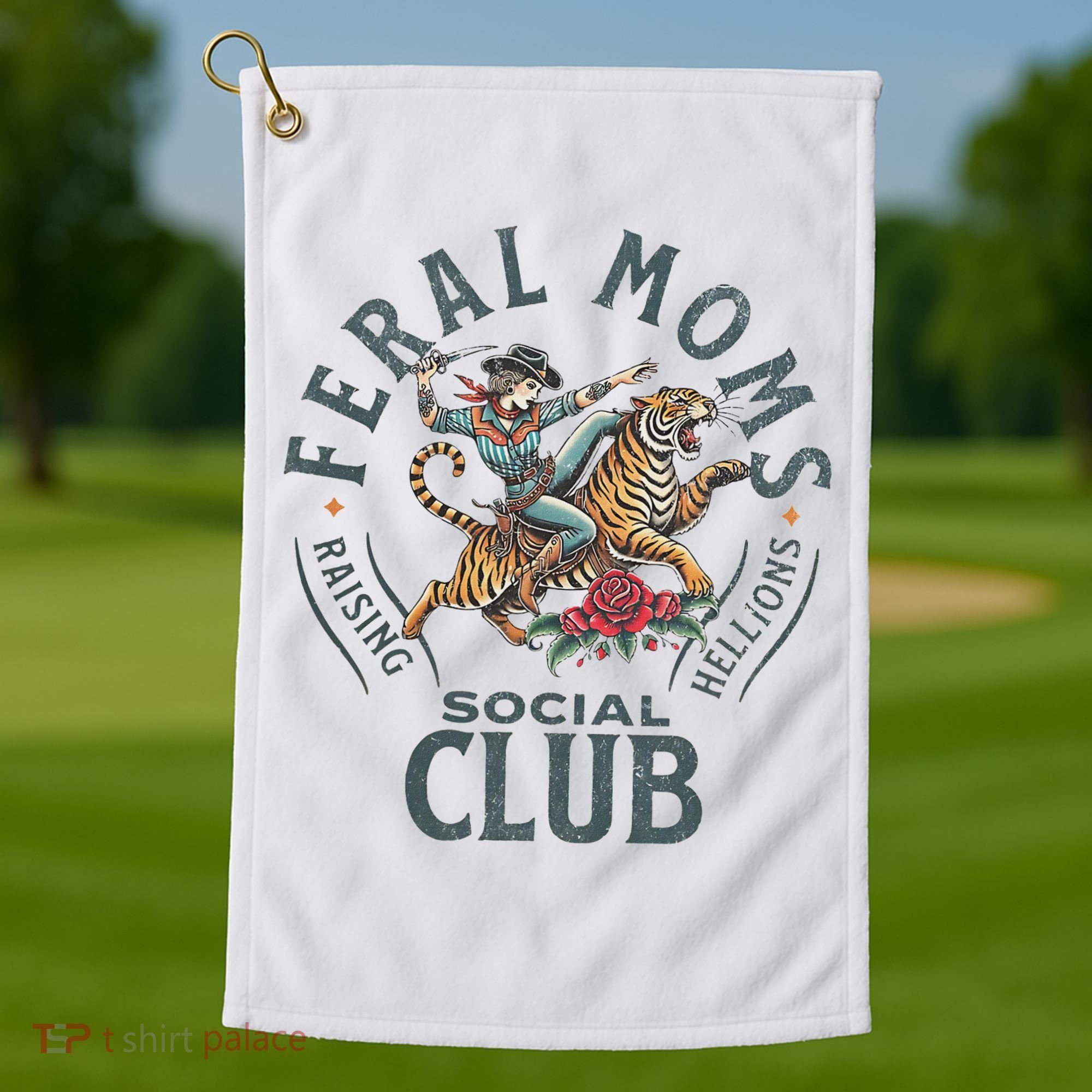 Feral Moms Social Club Trendy Mom Apparel Golf Towel