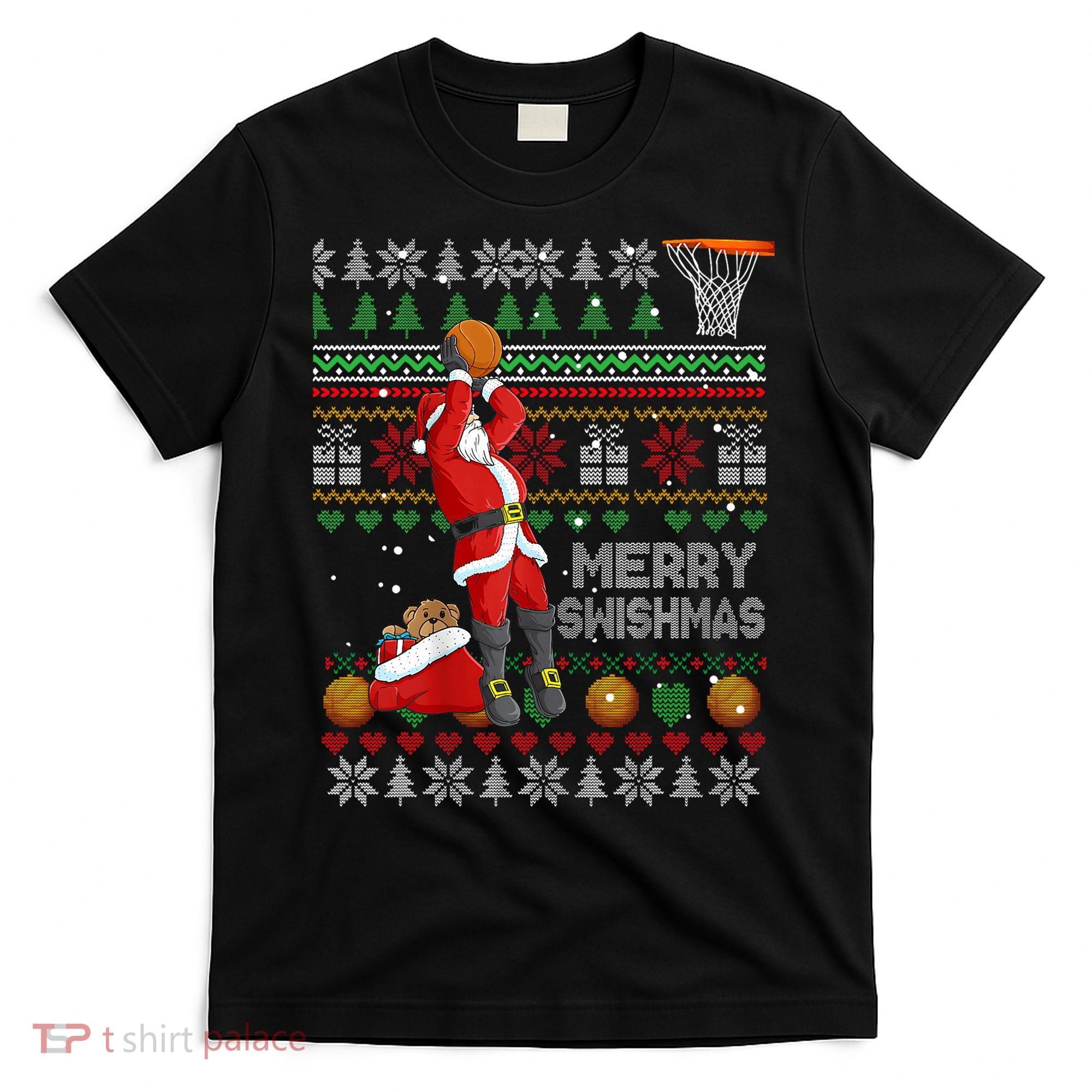 Funny Merry Swishmas Christmas Santa Playing Basketball T-Shirt