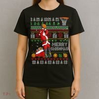 Funny Merry Swishmas Christmas Santa Playing Basketball T-Shirt thumb 4