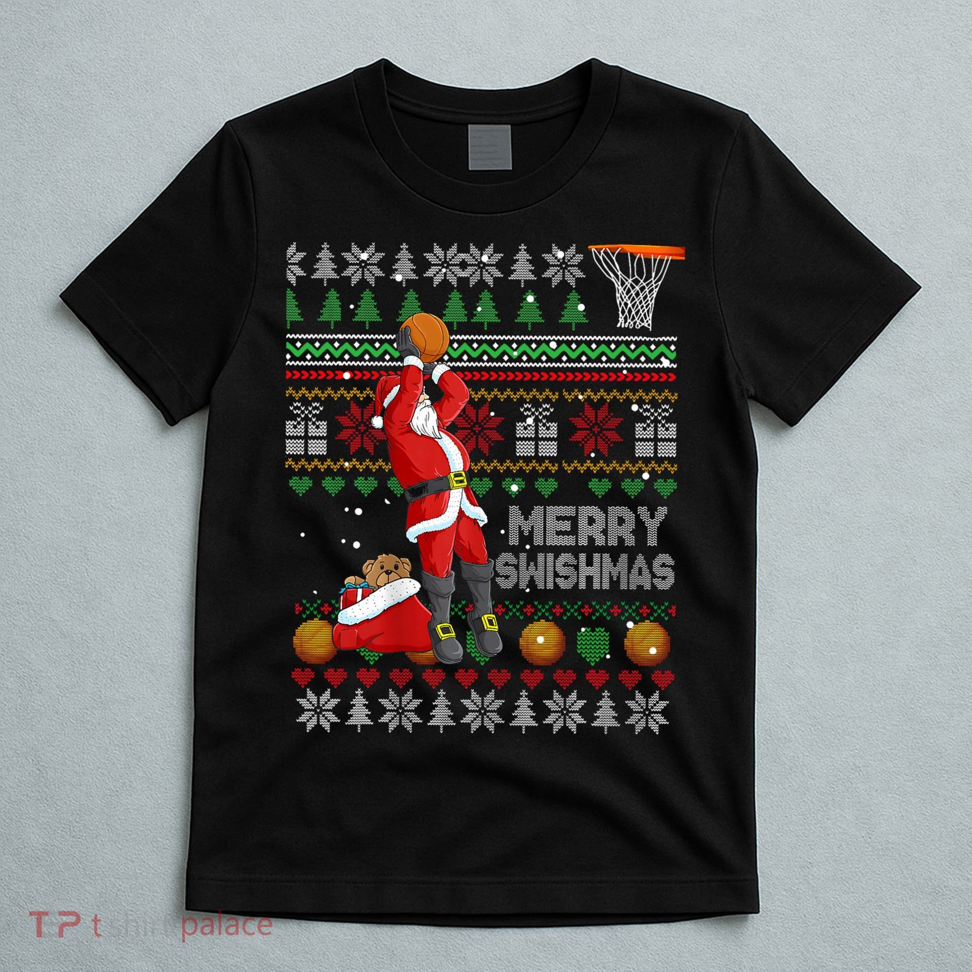 Funny Merry Swishmas Christmas Santa Playing Basketball T-Shirt