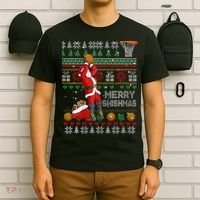 Funny Merry Swishmas Christmas Santa Playing Basketball T-Shirt thumb 6