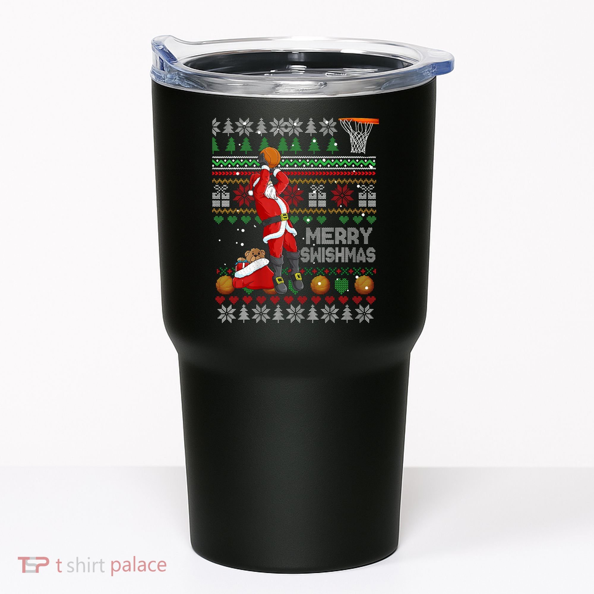 Funny Merry Swishmas Christmas Santa Playing Basketball Tumbler