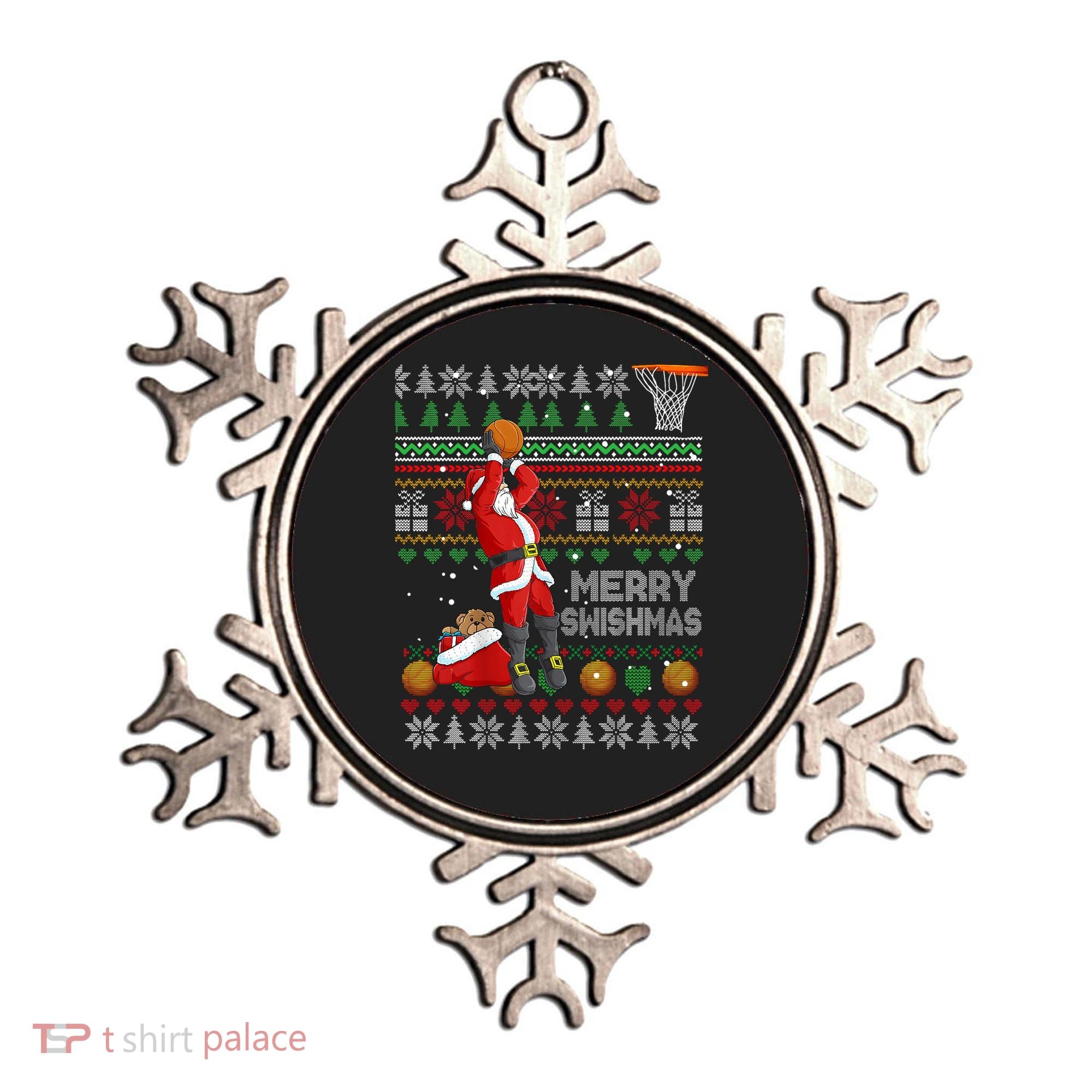 Funny Merry Swishmas Christmas Santa Playing Basketball Ornament
