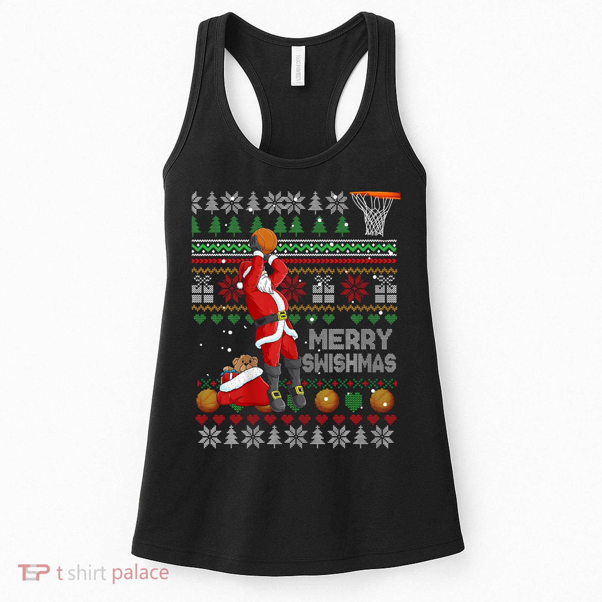 Funny Merry Swishmas Christmas Santa Playing Basketball Women's Tank Top