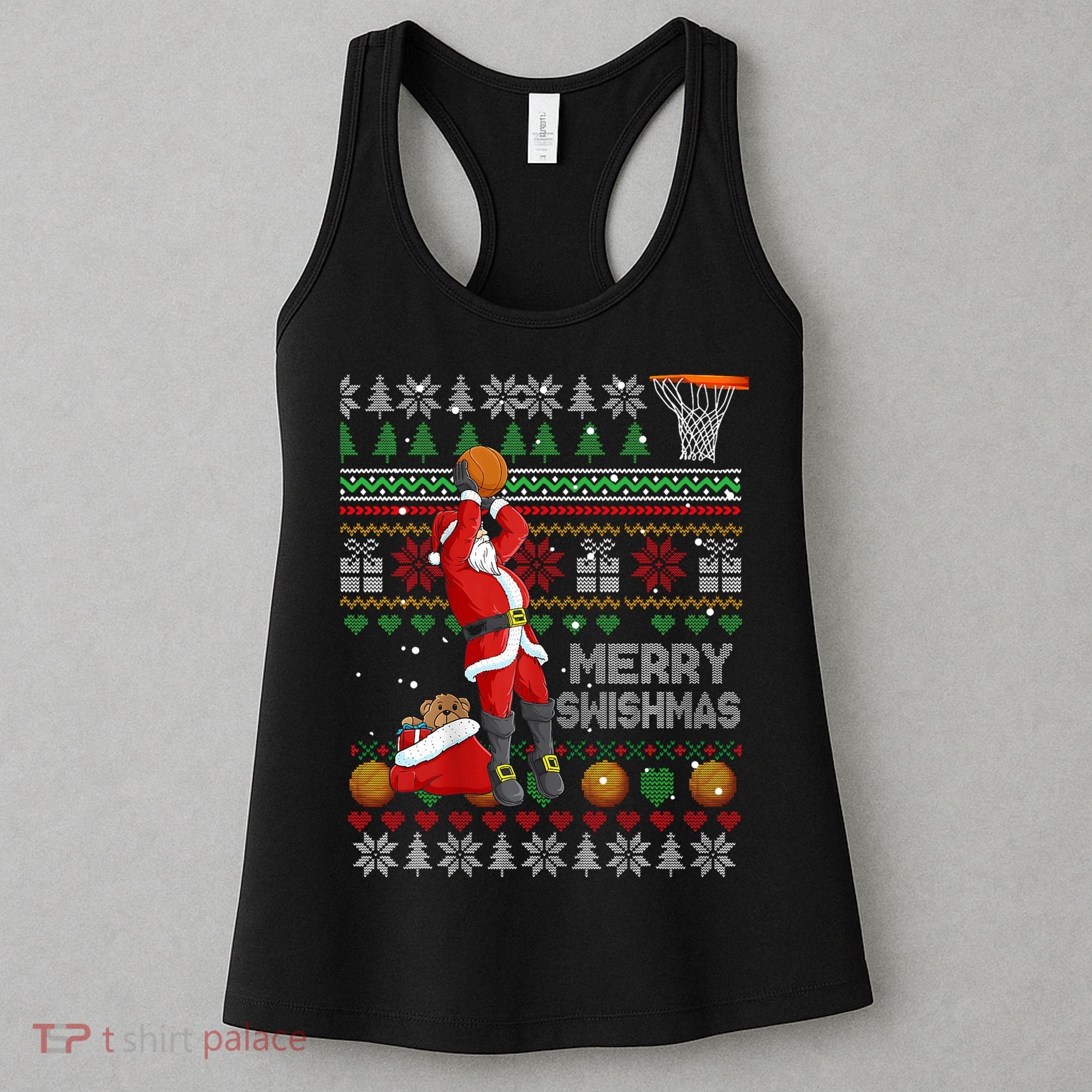 Funny Merry Swishmas Christmas Santa Playing Basketball Women's Tank Top