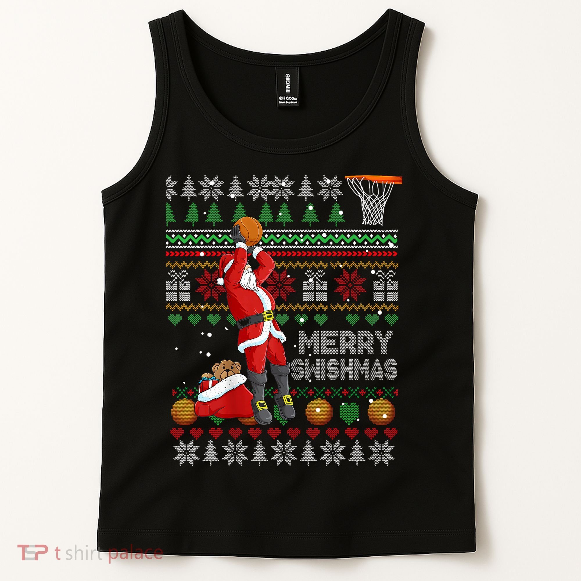 Funny Merry Swishmas Christmas Santa Playing Basketball Tank Top