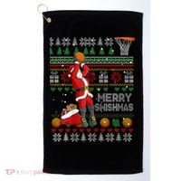 Funny Merry Swishmas Christmas Santa Playing Basketball Golf Towel thumb 0