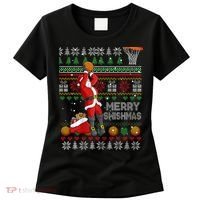 Funny Merry Swishmas Christmas Santa Playing Basketball Women's T-Shirt thumb 0