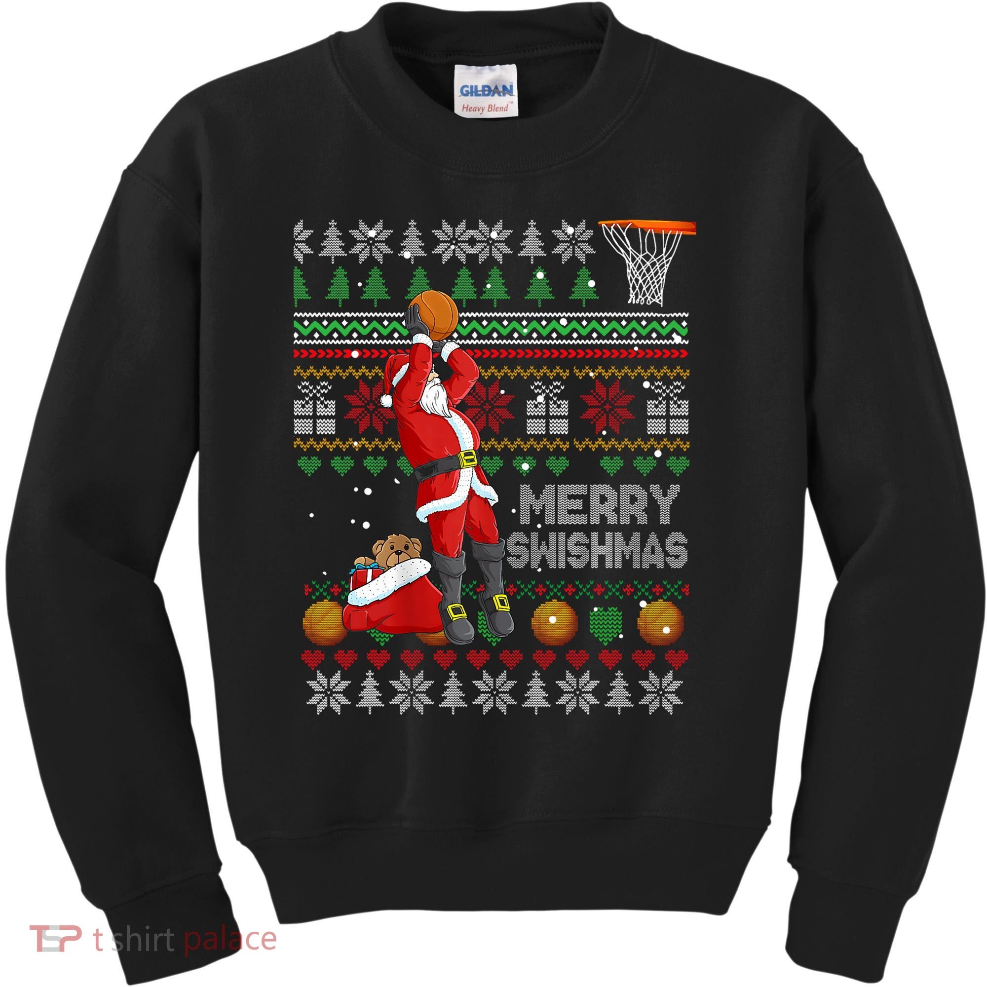 Funny Merry Swishmas Christmas Santa Playing Basketball Kids Sweatshirt
