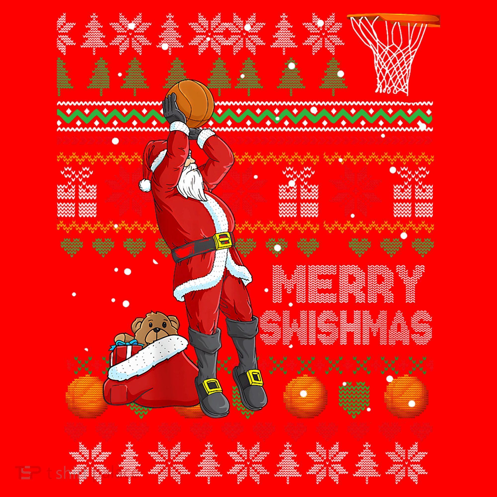 Funny Merry Swishmas Christmas Santa Playing Basketball Santa Hat