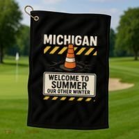 Funny Michigan Summer Our Other Winter Construction Season Golf Towel thumb 1