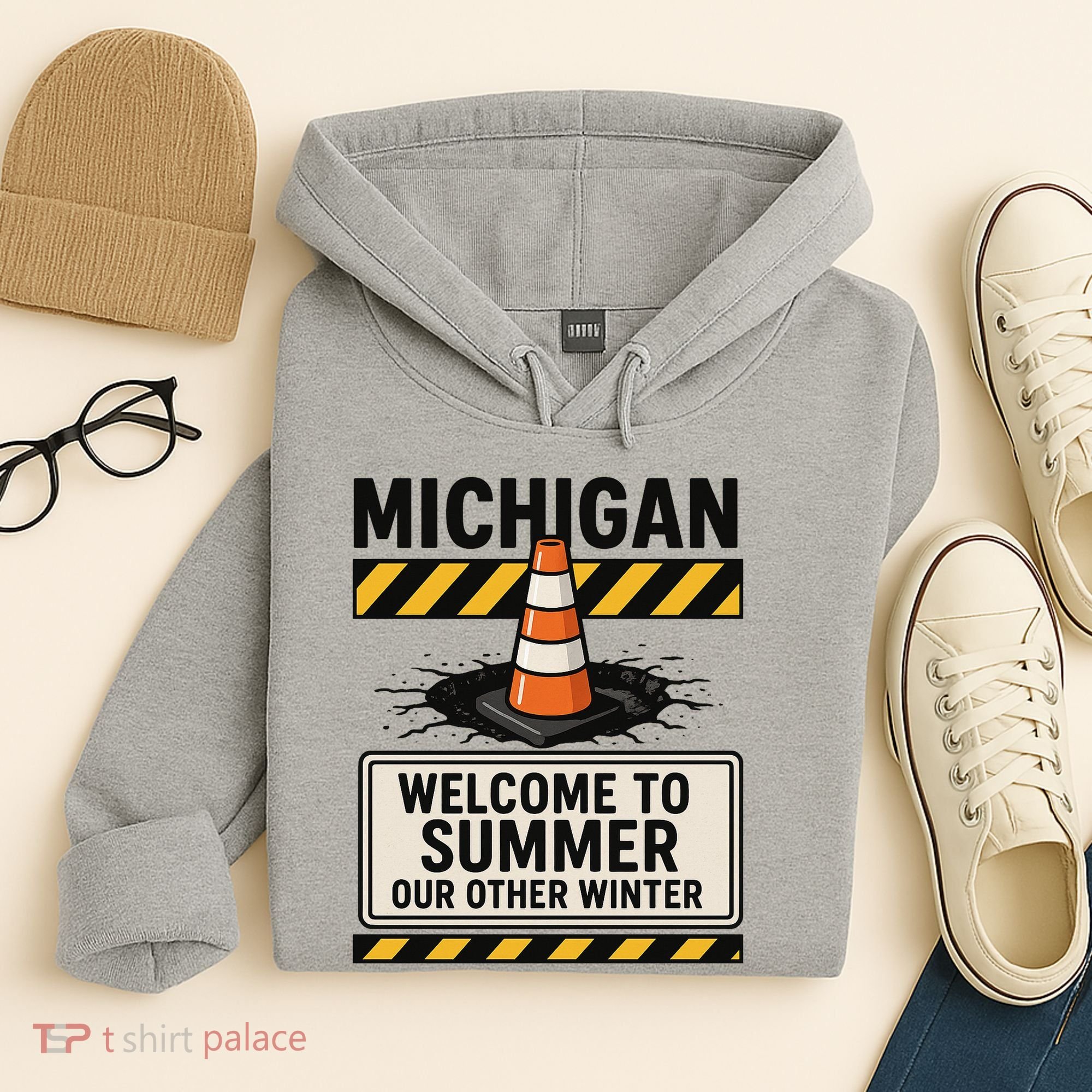 Funny Michigan Summer Our Other Winter Construction Season Hoodie