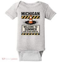 Funny Michigan Summer Our Other Winter Construction Season Baby Bodysuit thumb 0