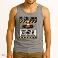 Funny Michigan Summer Our Other Winter Construction Season Tank Top thumb 3