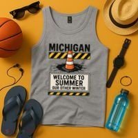 Funny Michigan Summer Our Other Winter Construction Season Tank Top thumb 4