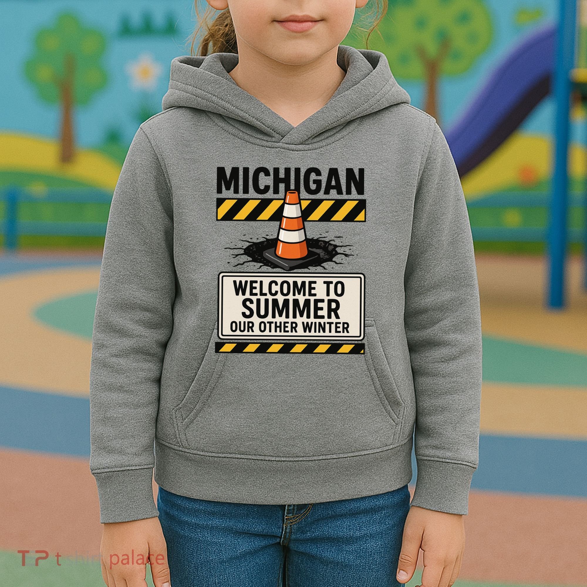Funny Michigan Summer Our Other Winter Construction Season Kids Hoodie