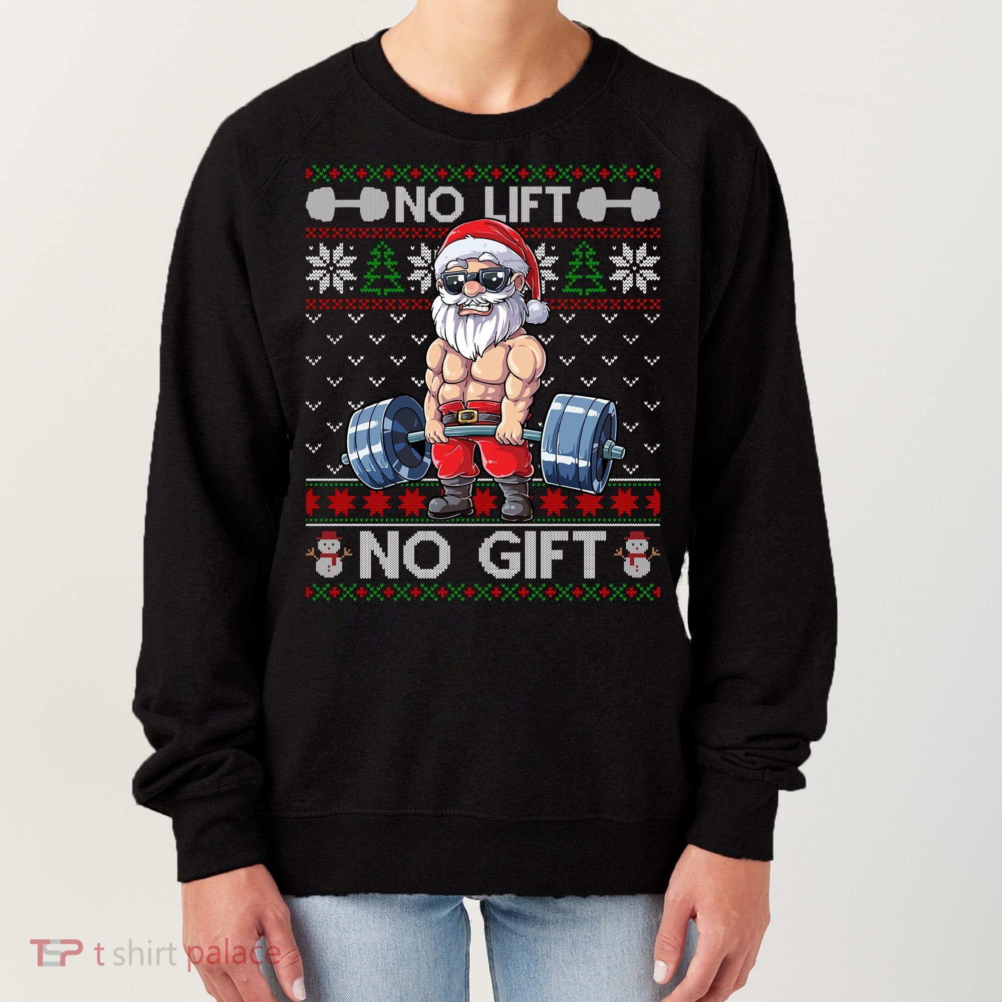 Funny Muscle Santa Lifting Christmas Ugly Christmas Sweater Gift Women's Sweatshirt