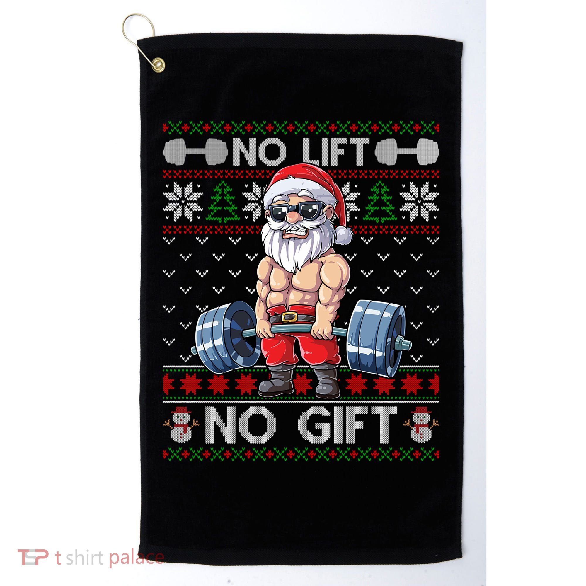 Funny Muscle Santa Lifting Christmas Ugly Christmas Sweater Gift Golf Towel