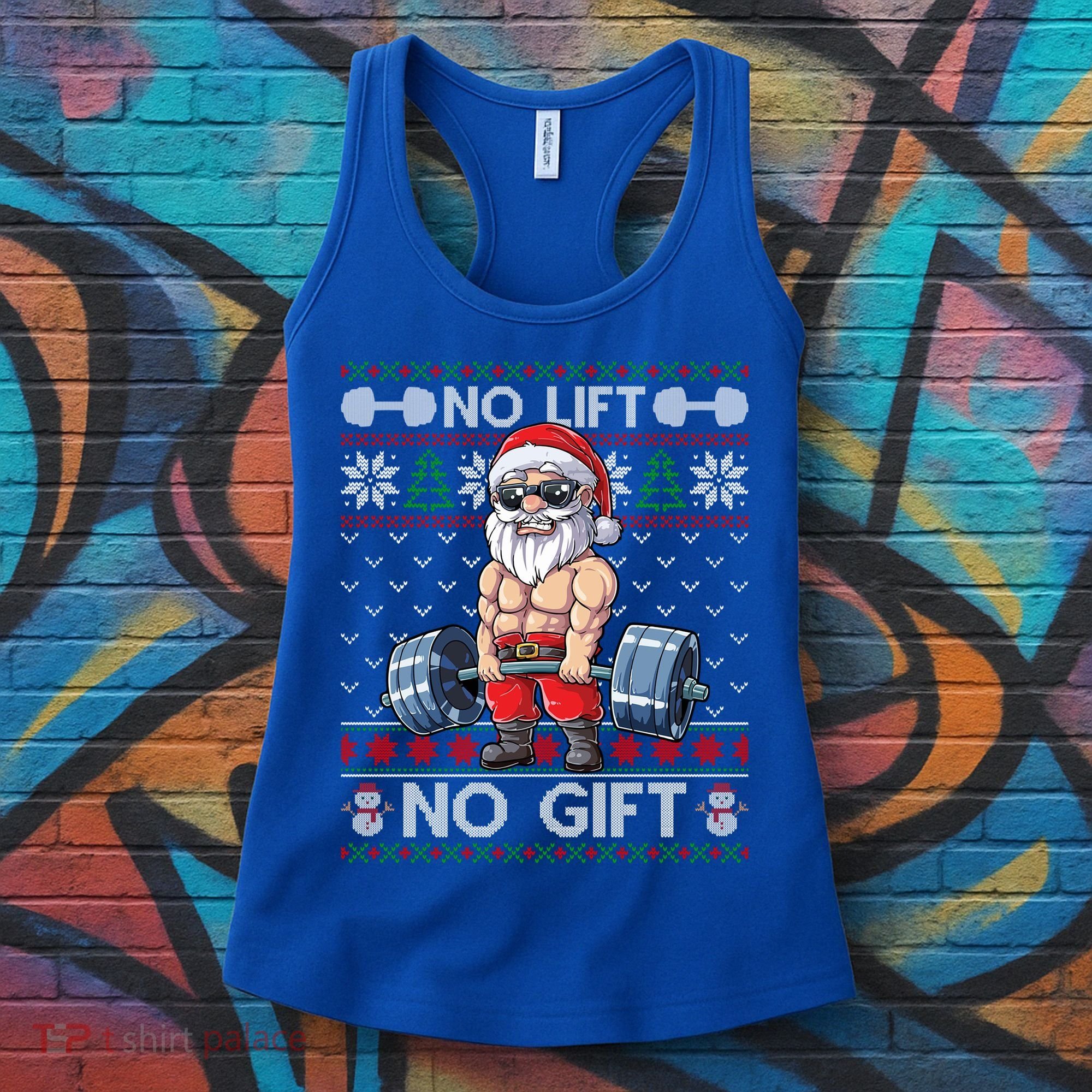 Funny Muscle Santa Lifting Christmas Ugly Christmas Sweater Gift Women's Tank Top