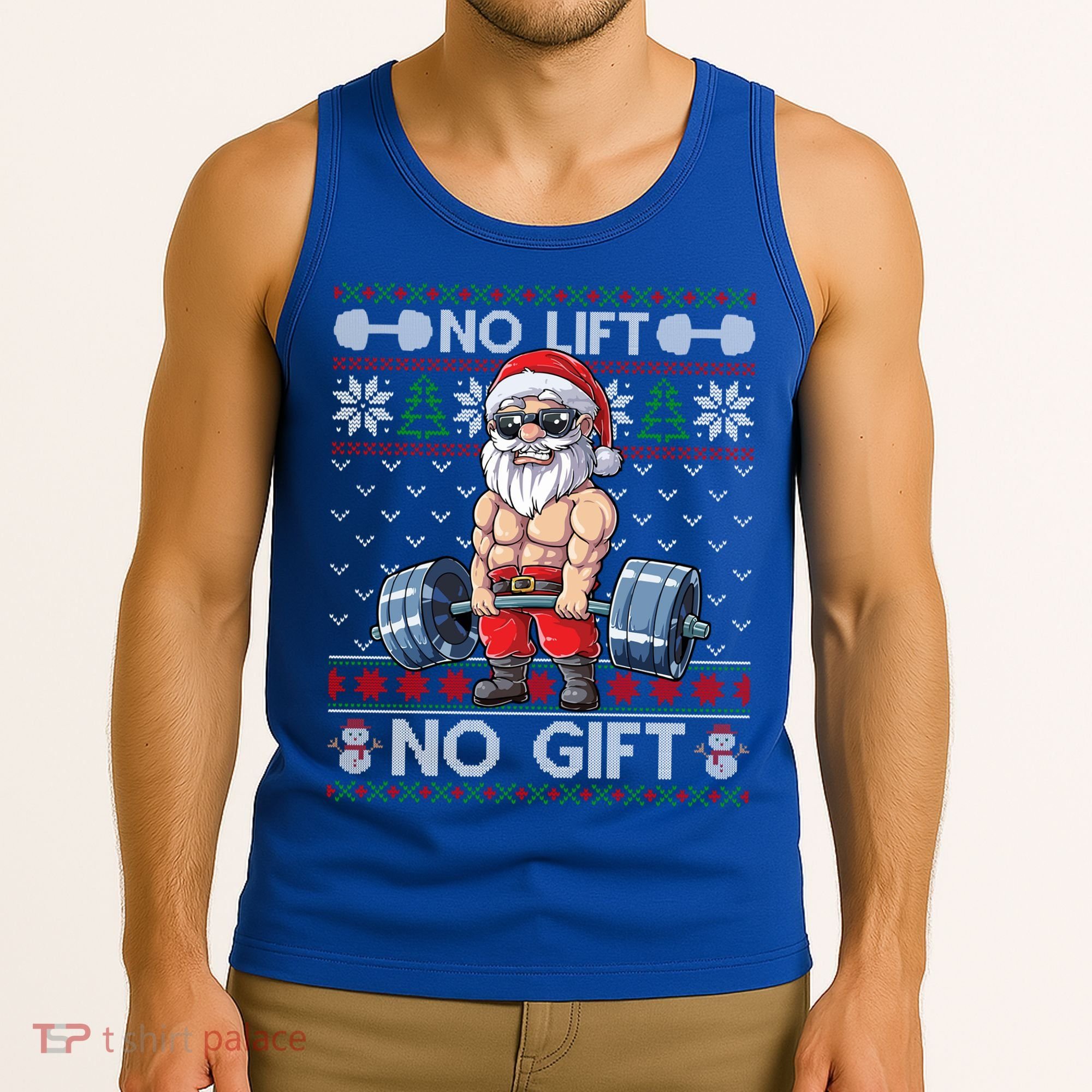 Funny Muscle Santa Lifting Christmas Ugly Christmas Sweater Gift Tank Top