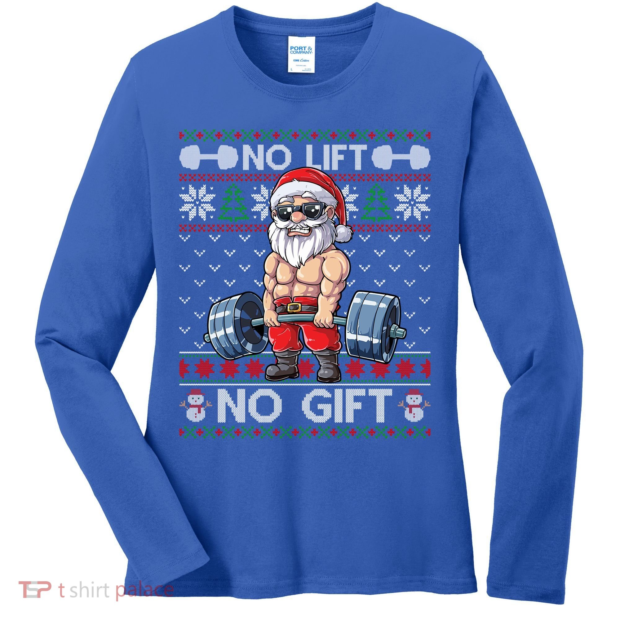 Funny Muscle Santa Lifting Christmas Ugly Christmas Sweater Gift Women's Long Sleeve Shirt