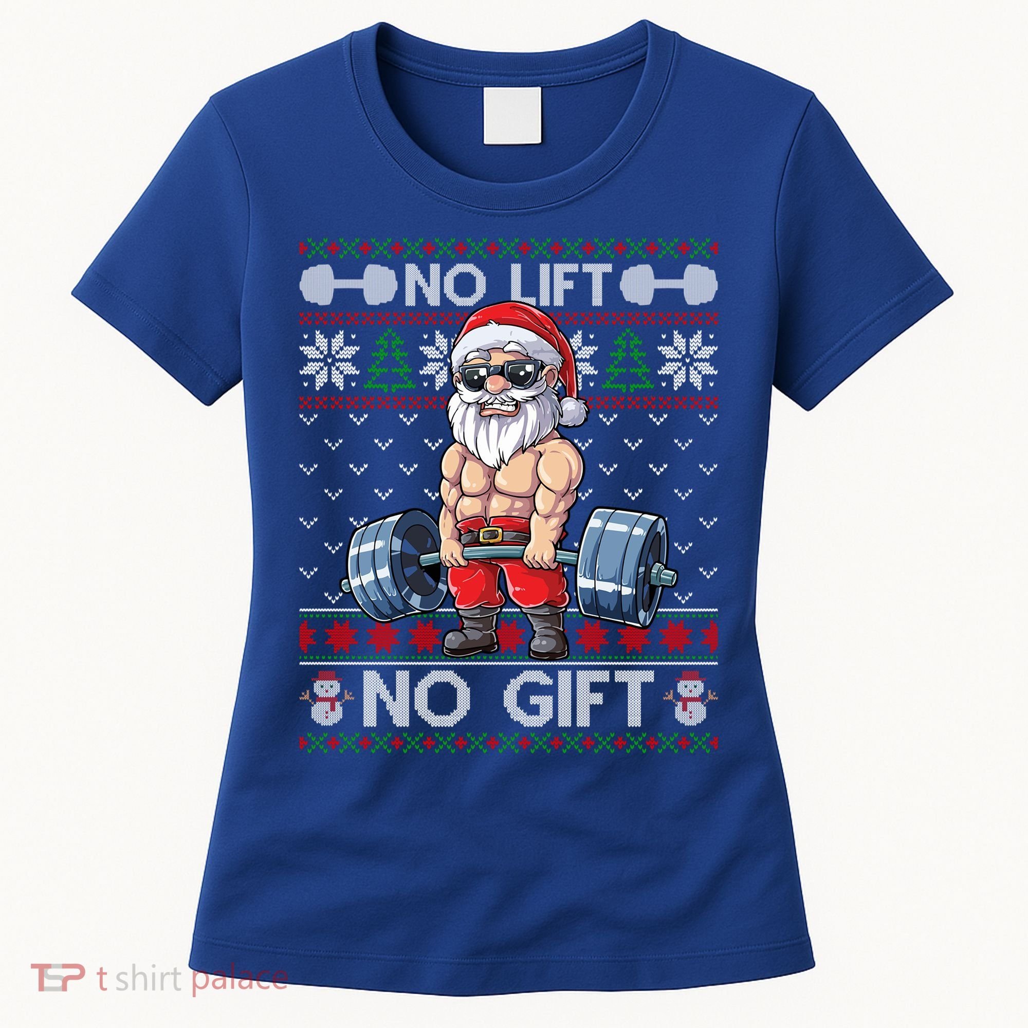 Funny Muscle Santa Lifting Christmas Ugly Christmas Sweater Gift Women's T-Shirt