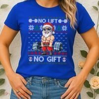 Funny Muscle Santa Lifting Christmas Ugly Christmas Sweater Gift Women's T-Shirt thumb 2