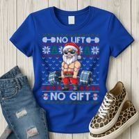 Funny Muscle Santa Lifting Christmas Ugly Christmas Sweater Gift Women's T-Shirt thumb 3