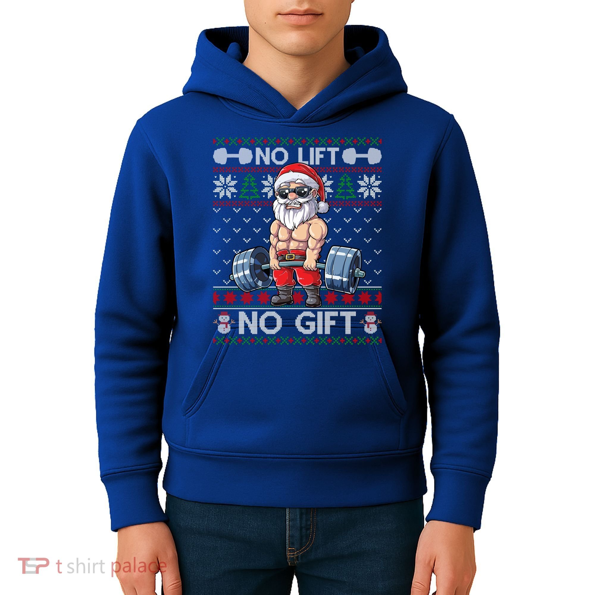 Funny Muscle Santa Lifting Christmas Ugly Christmas Sweater Gift Kids Hoodie