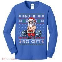 Funny Muscle Santa Lifting Christmas Ugly Christmas Sweater Gift Kids Long Sleeve Shirt thumb 0