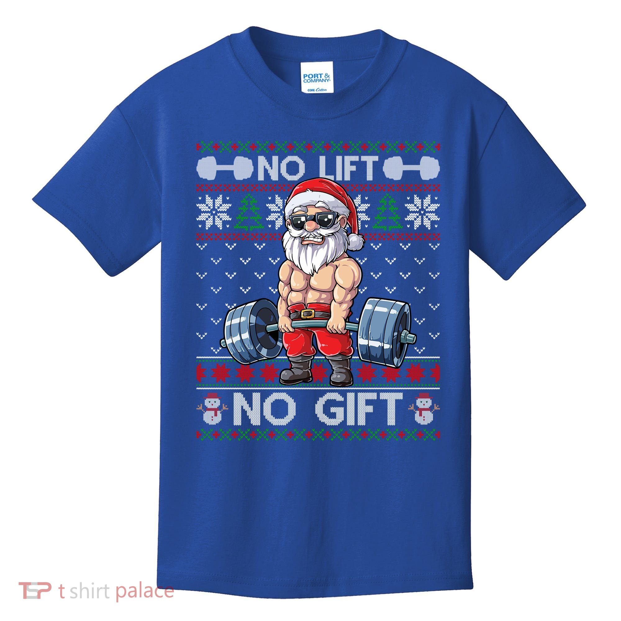 Funny Muscle Santa Lifting Christmas Ugly Christmas Sweater Gift Kids T-Shirt