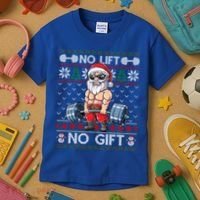 Funny Muscle Santa Lifting Christmas Ugly Christmas Sweater Gift Kids T-Shirt thumb 3