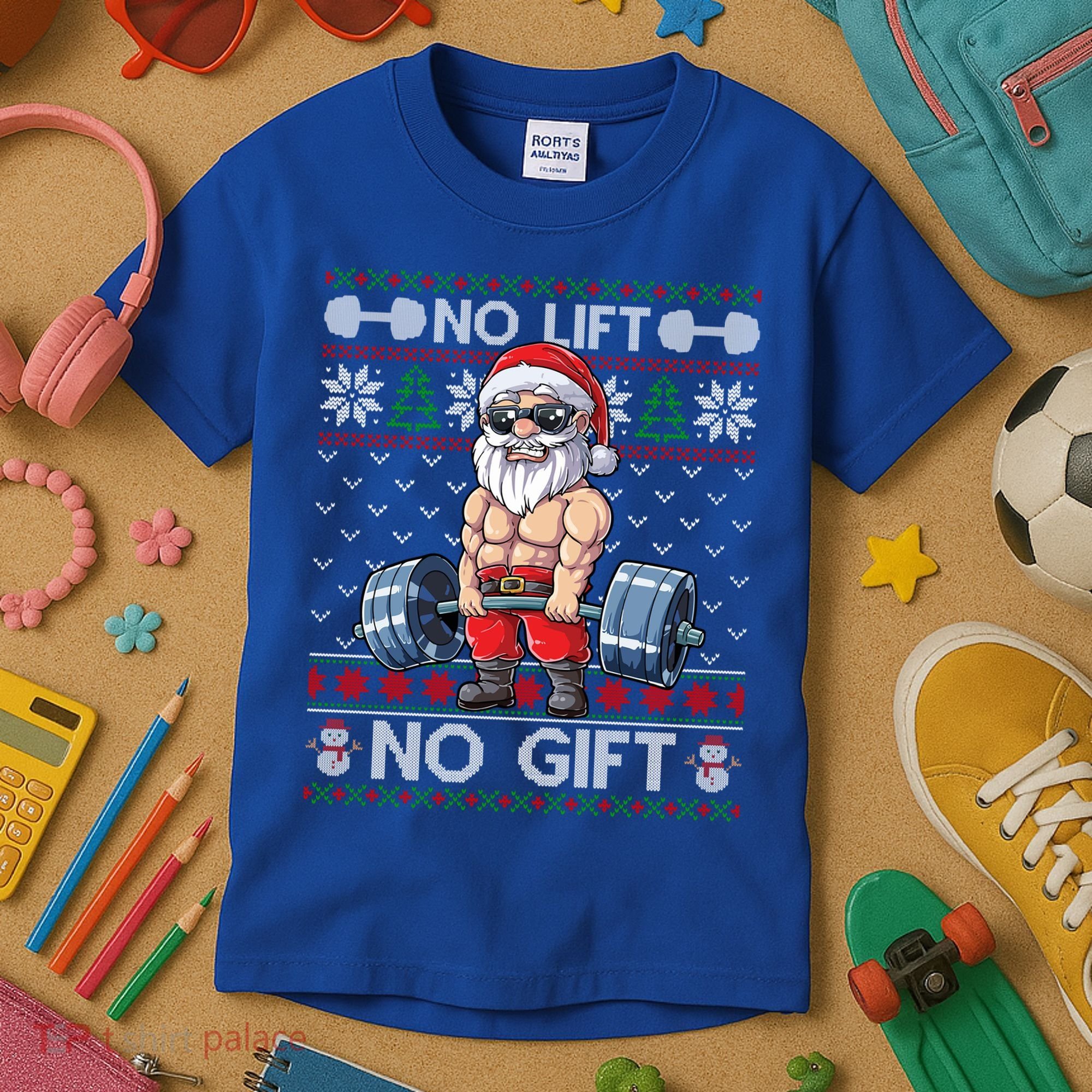 Funny Muscle Santa Lifting Christmas Ugly Christmas Sweater Gift Kids T-Shirt