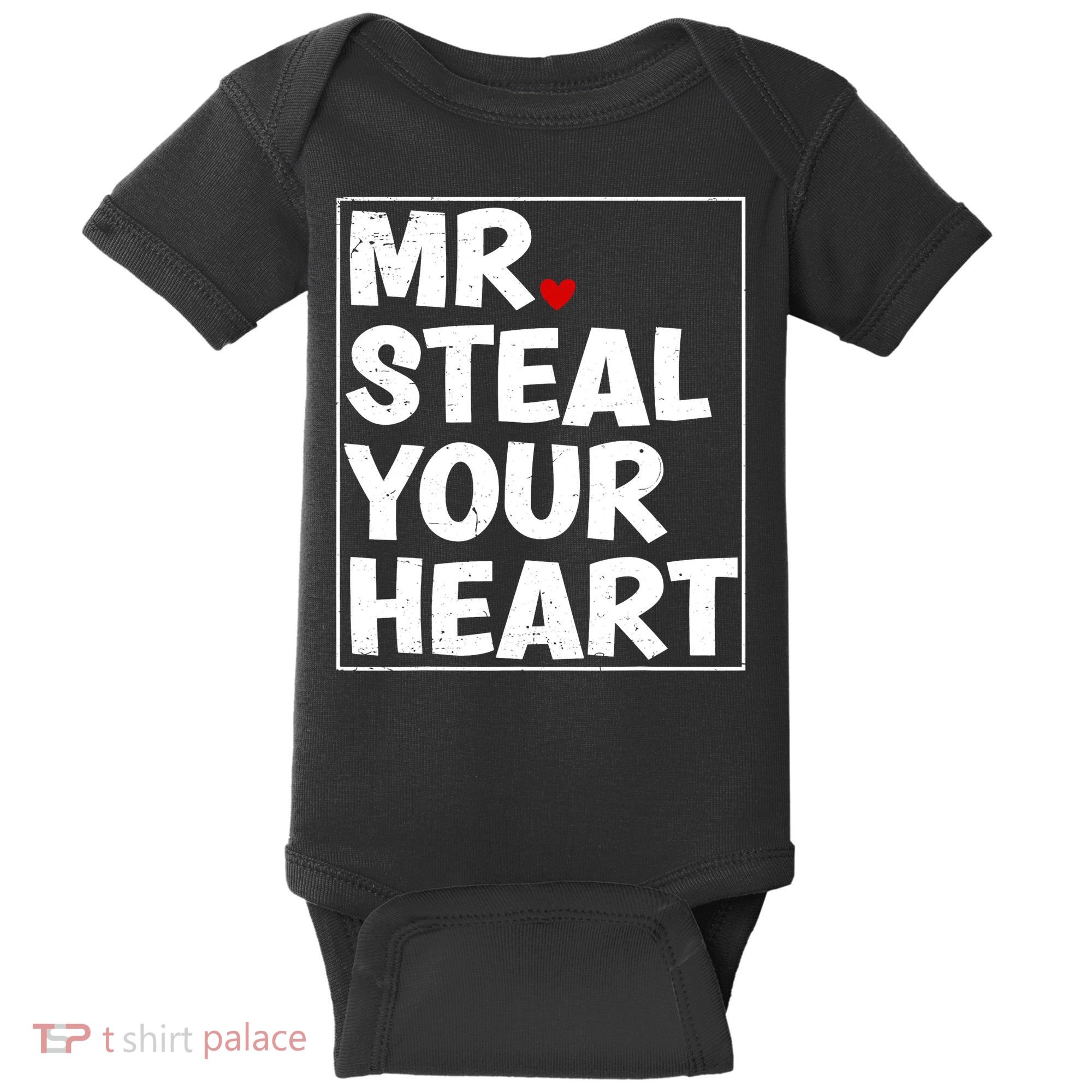 Funny Mr Steal Your Heart Valentines Day Baby Bodysuit