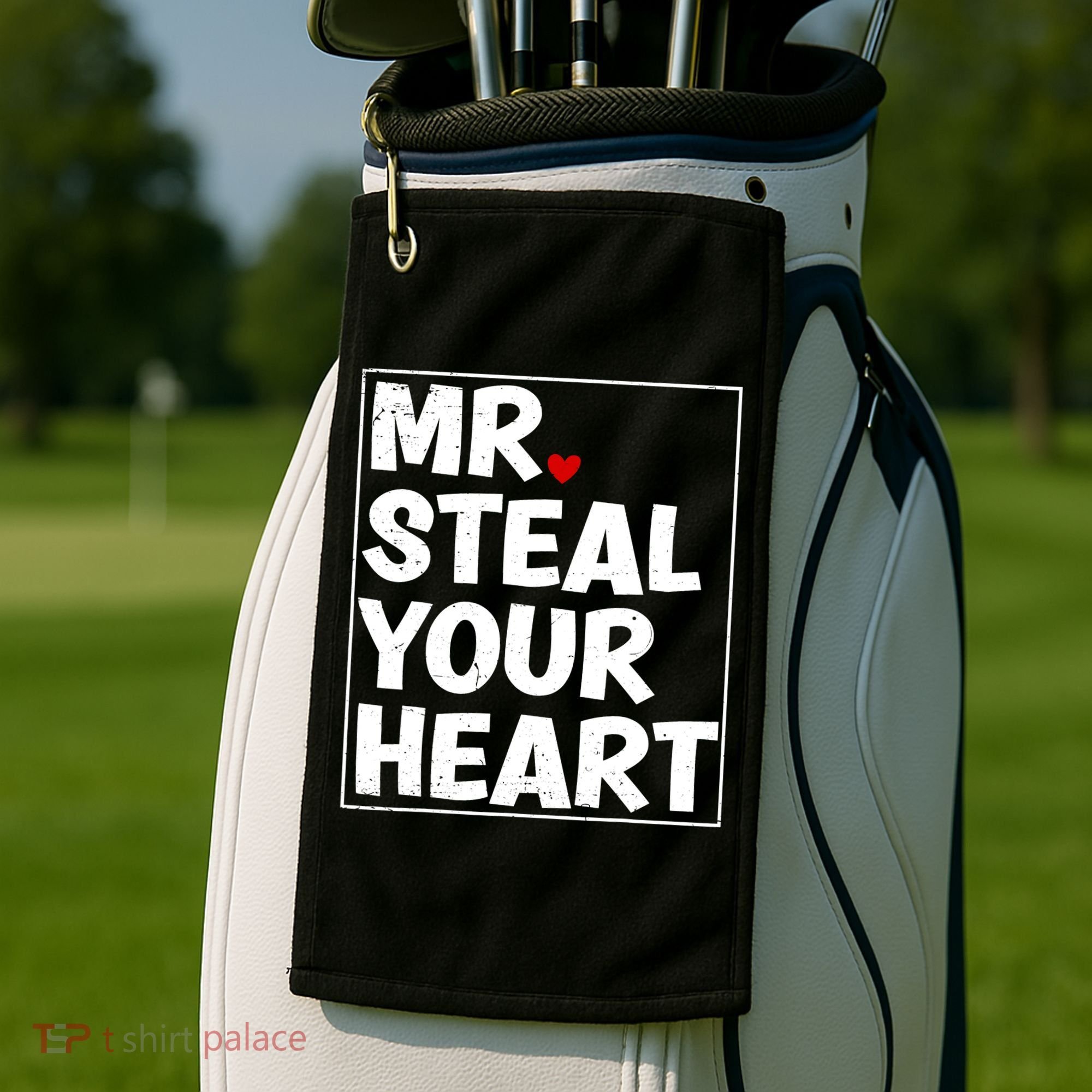 Funny Mr Steal Your Heart Valentines Day Golf Towel