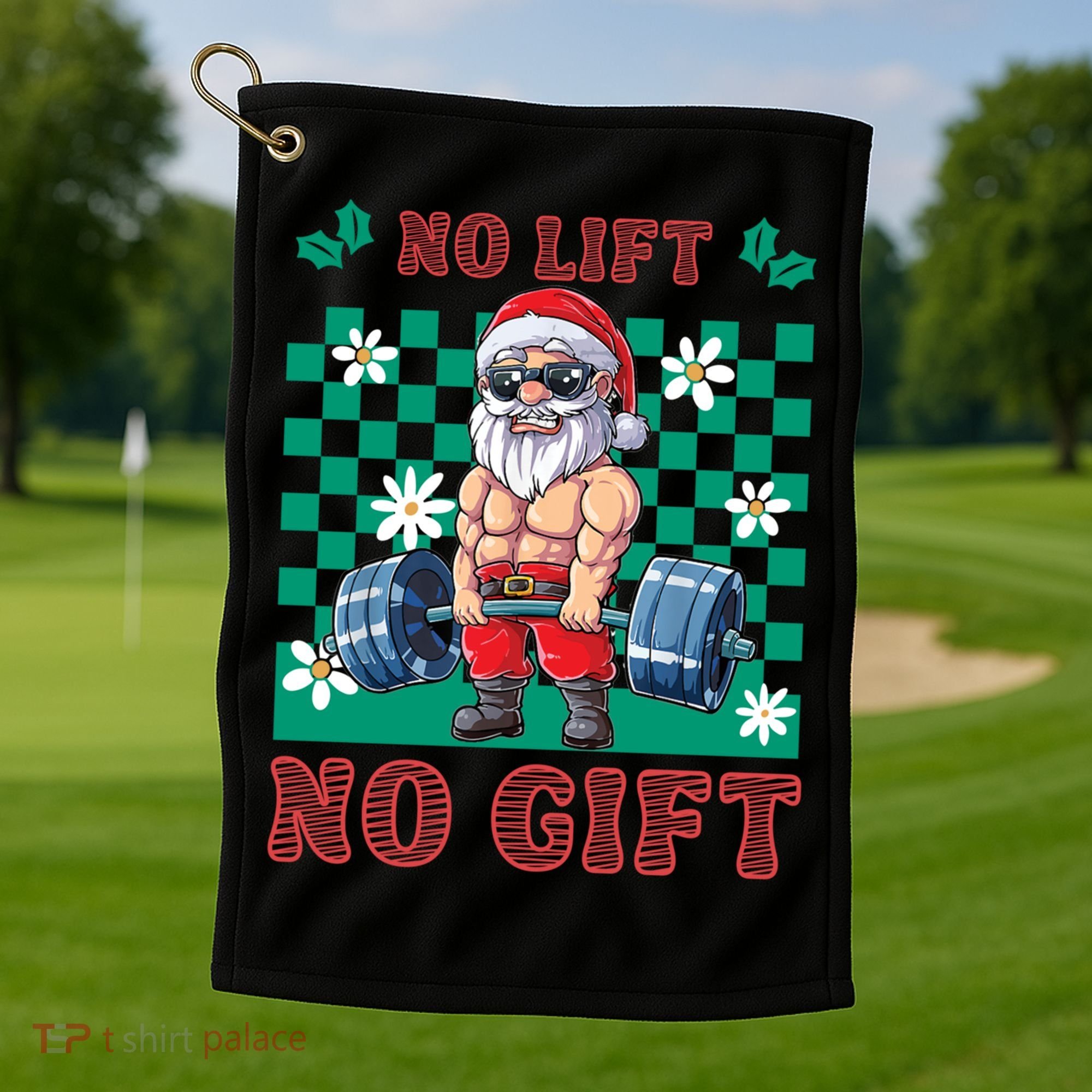 Funny Muscle Santa Lifting Christmas Ugly Christmas Gift Golf Towel