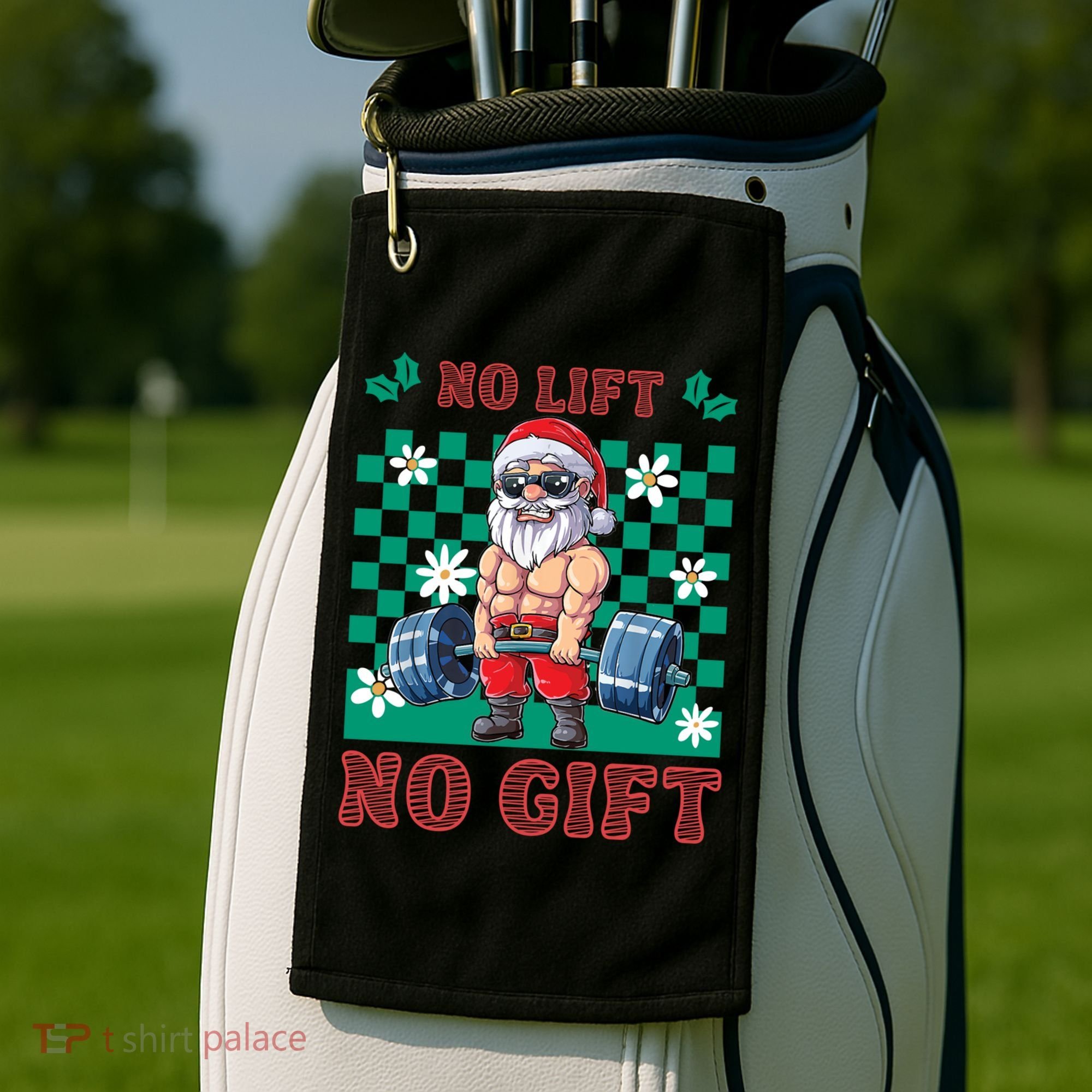 Funny Muscle Santa Lifting Christmas Ugly Christmas Gift Golf Towel