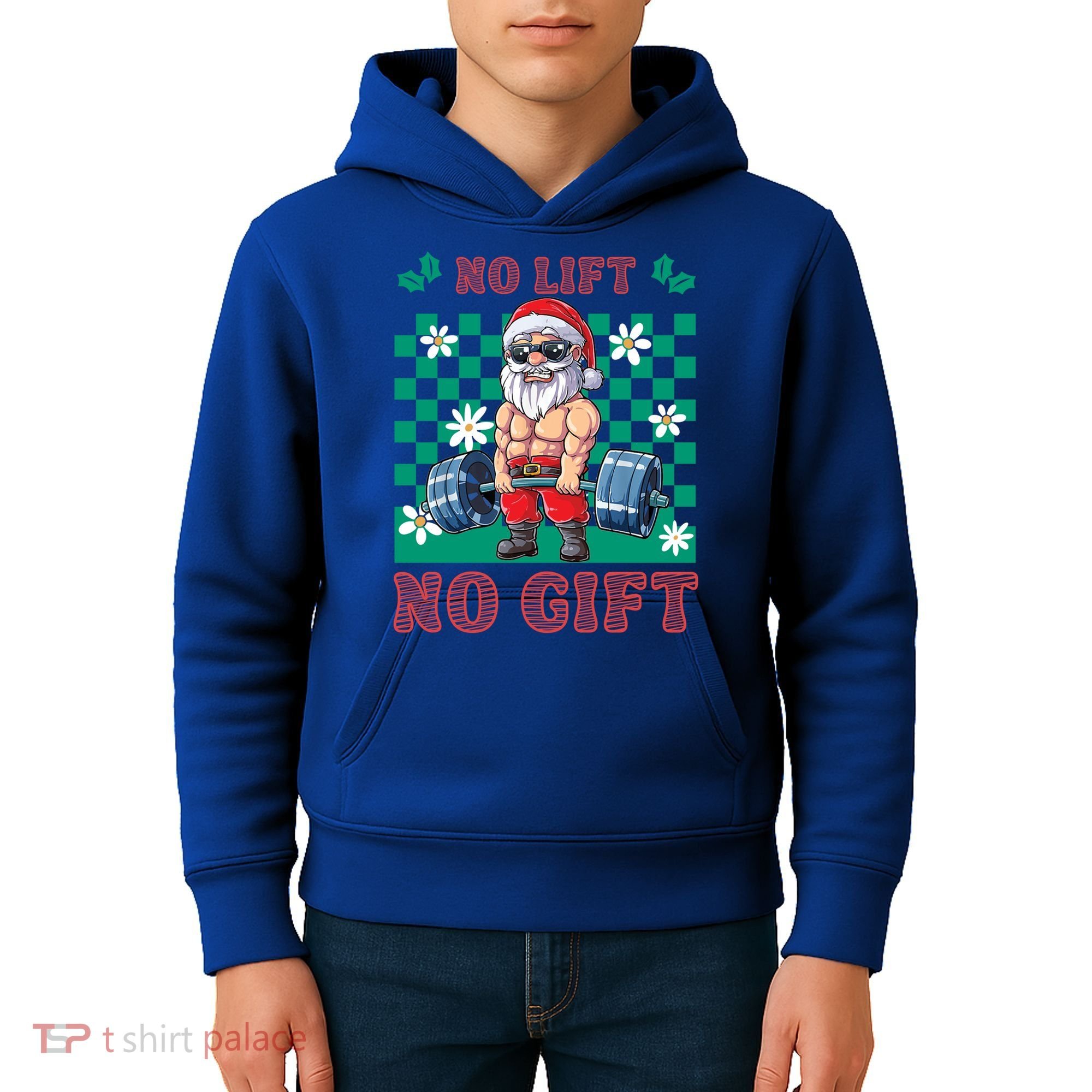 Funny Muscle Santa Lifting Christmas Ugly Christmas Gift Kids Hoodie