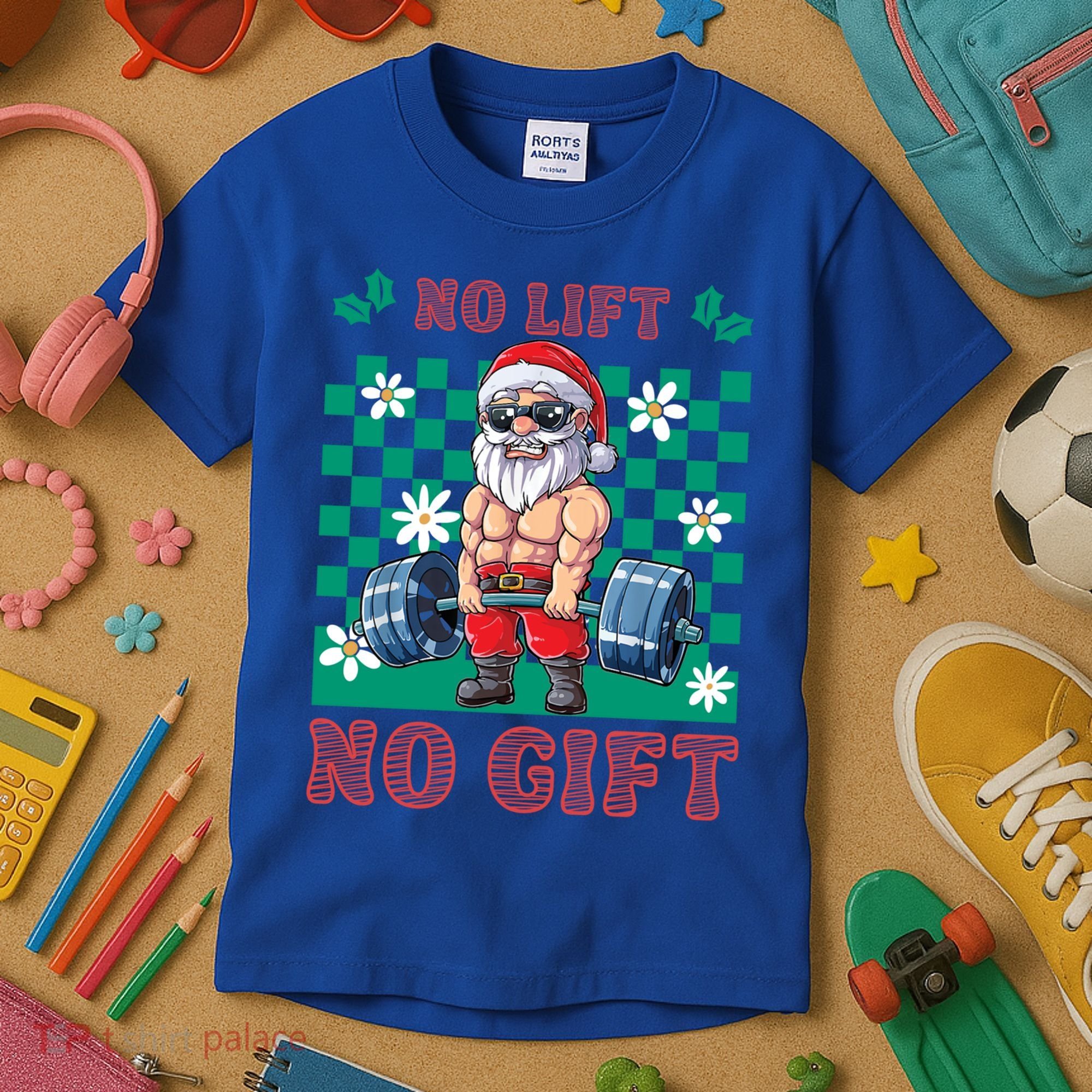 Funny Muscle Santa Lifting Christmas Ugly Christmas Gift Kids T-Shirt