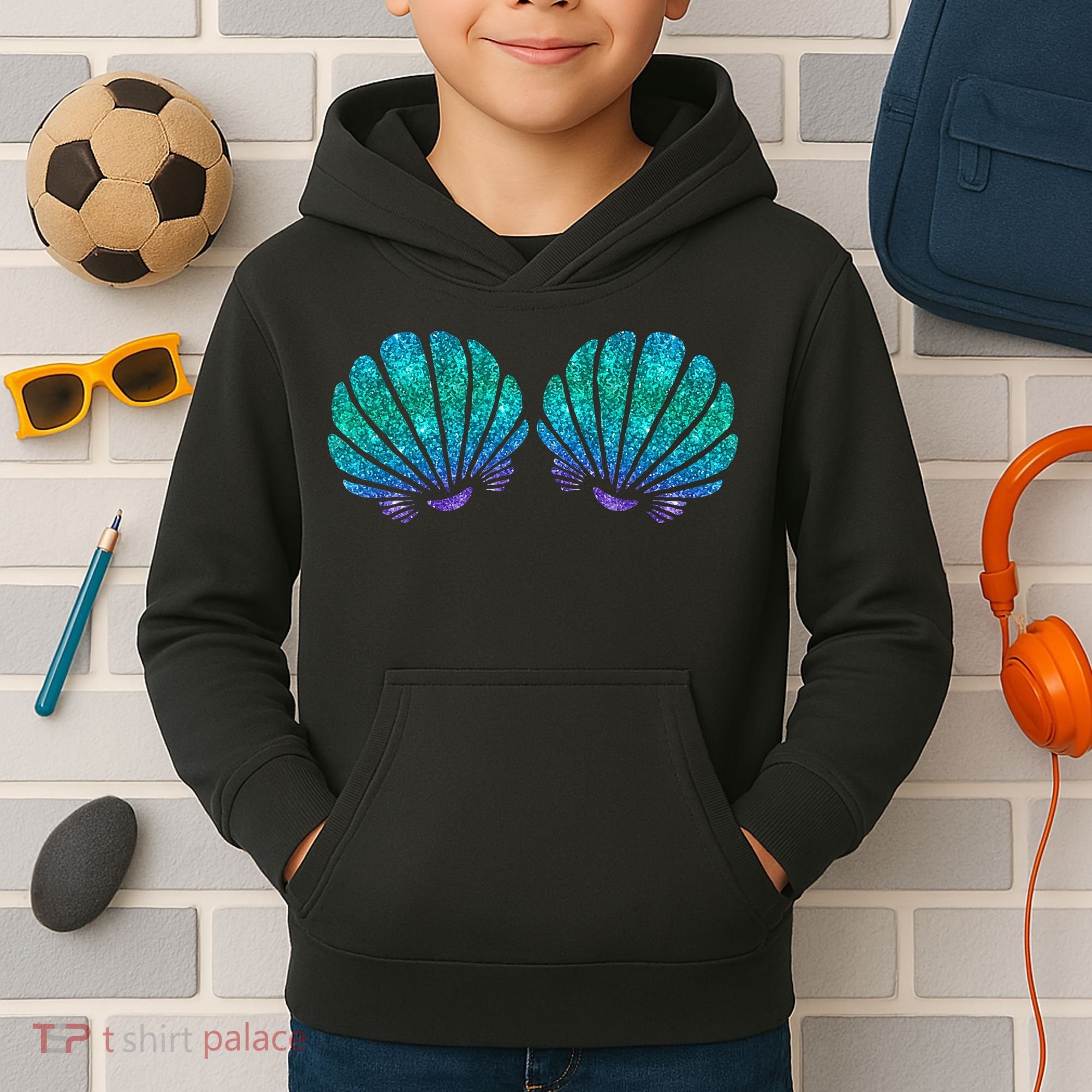 funny Mermaid Sea Shell Bra Costume Kids Hoodie