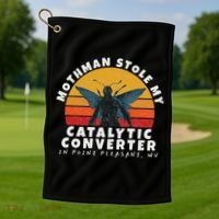 Funny Mothman Stole My Catalytic Converter Mothman Cryptid Golf Towel thumb 1