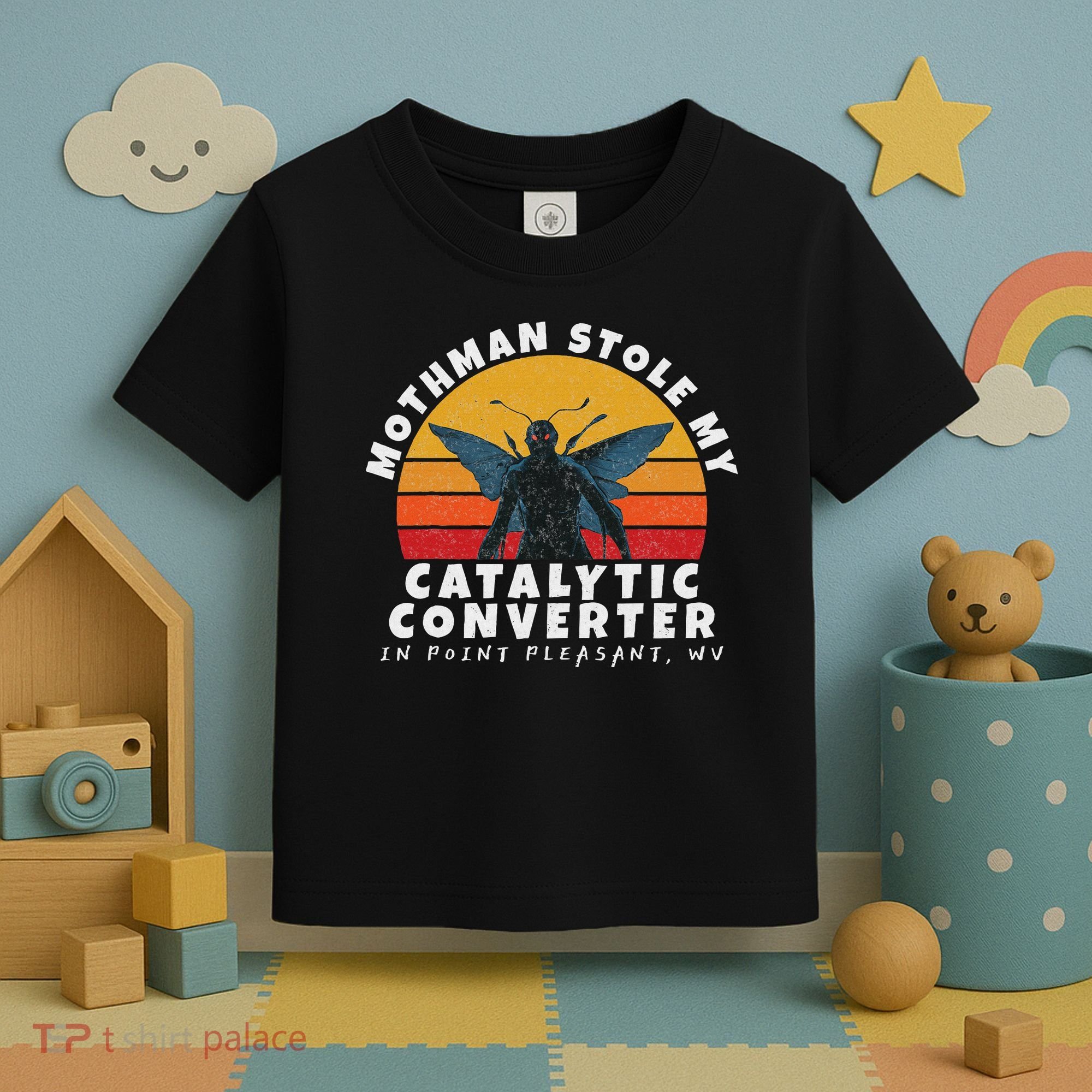 Funny Mothman Stole My Catalytic Converter Mothman Cryptid Toddler T-Shirt