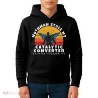 Funny Mothman Stole My Catalytic Converter Mothman Cryptid Kids Hoodie thumb 4