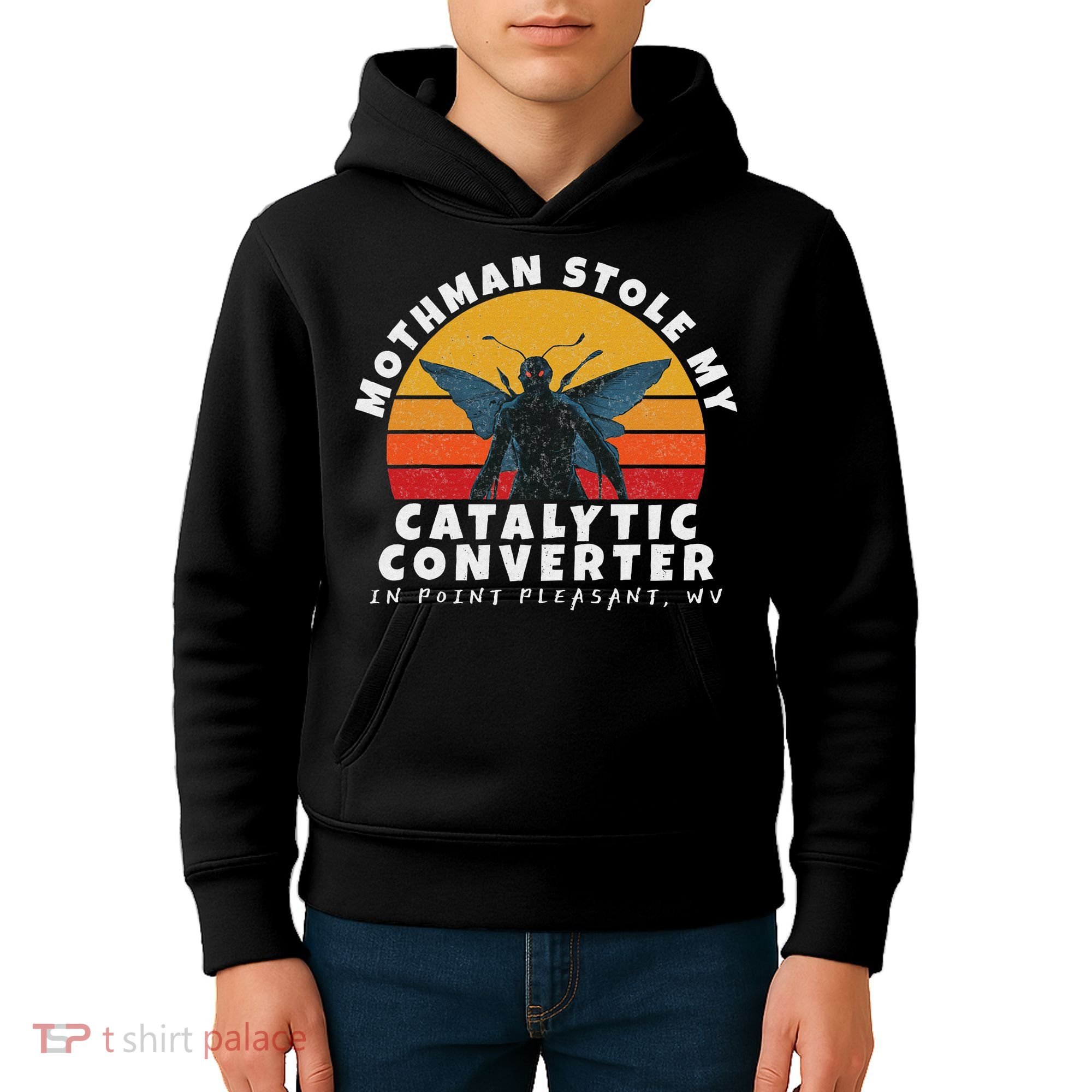 Funny Mothman Stole My Catalytic Converter Mothman Cryptid Kids Hoodie
