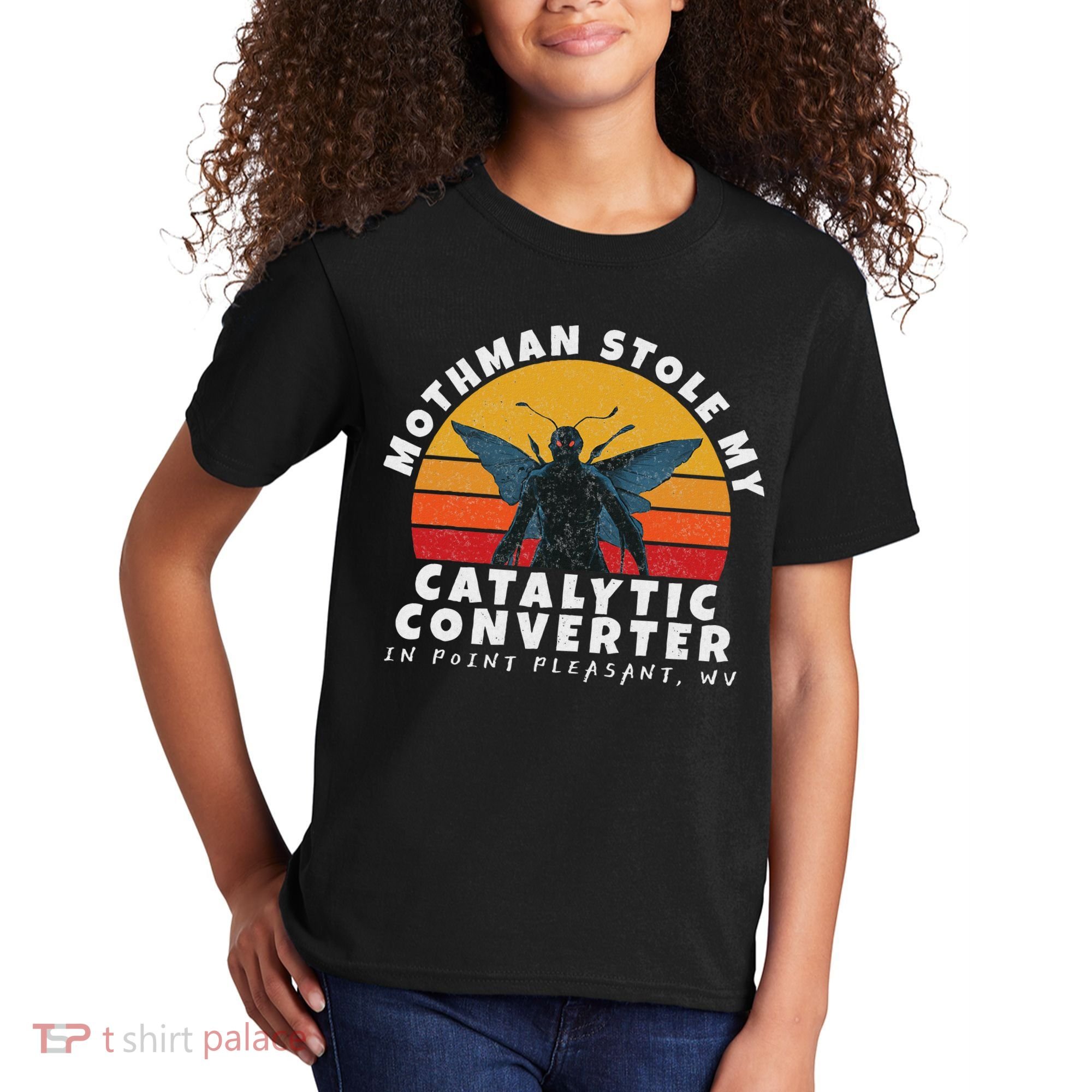 Funny Mothman Stole My Catalytic Converter Mothman Cryptid Kids T-Shirt