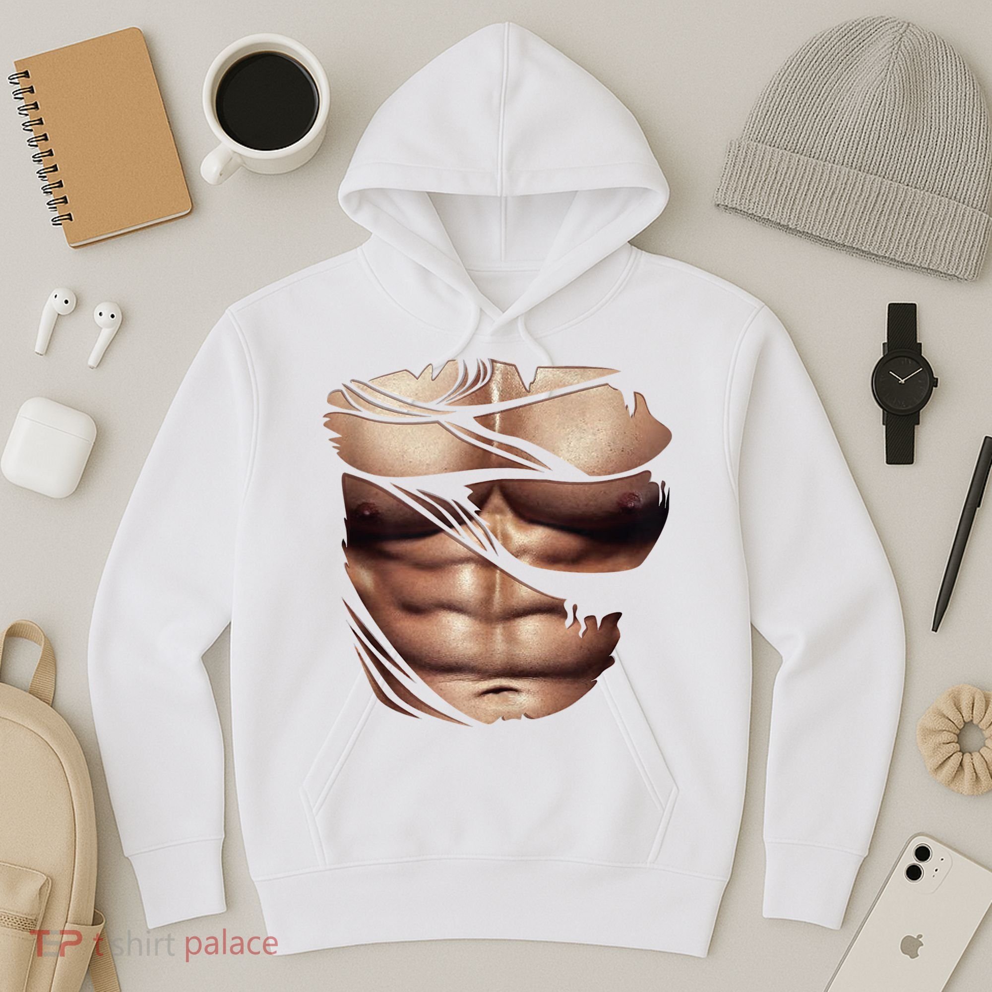 Fake Muscles Six Pack Abs Ripped Chest Fake Bodybuilding Hoodie