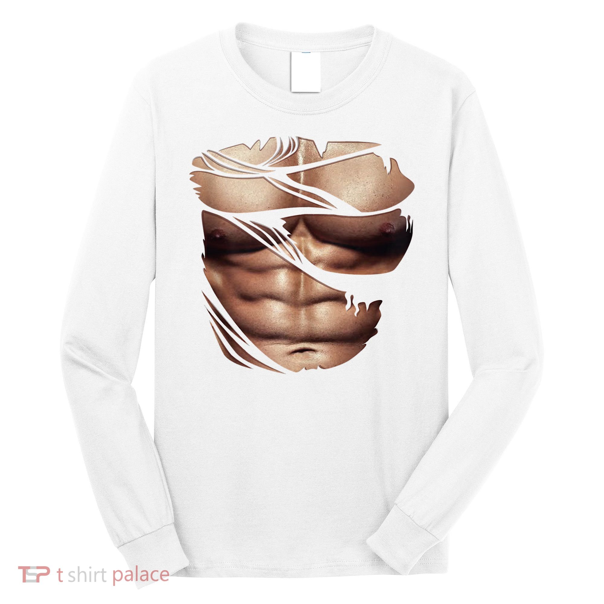 Fake Muscles Six Pack Abs Ripped Chest Fake Bodybuilding Long Sleeve Shirt