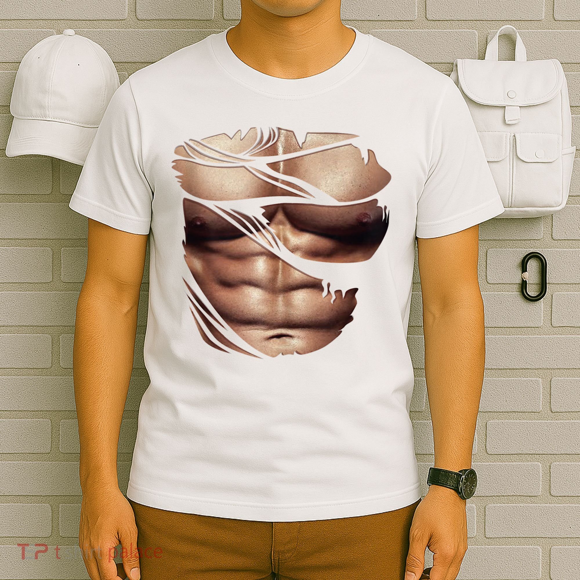 Fake Muscles Six Pack Abs Ripped Chest Fake Bodybuilding T-Shirt