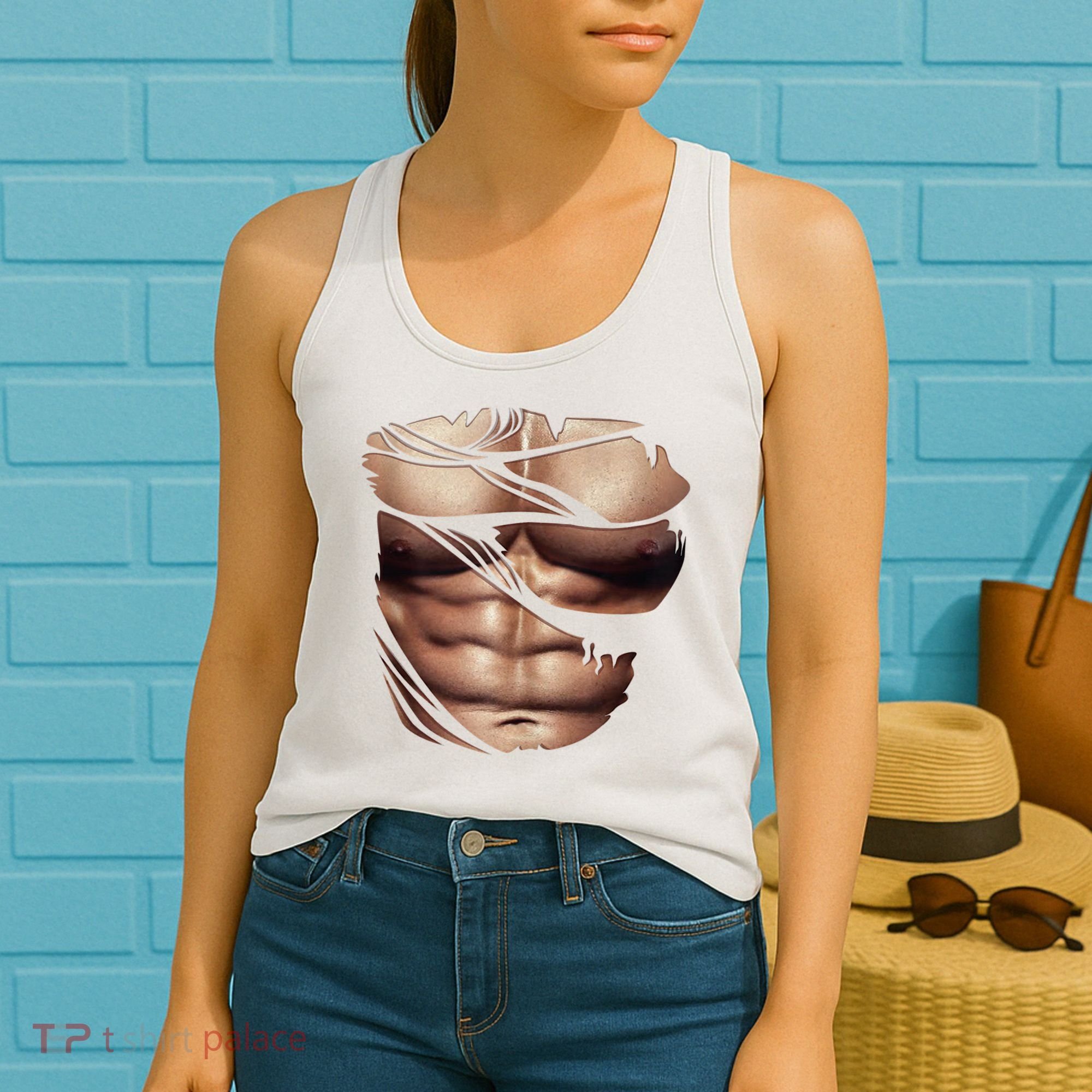 Fake Muscles Six Pack Abs Ripped Chest Fake Bodybuilding Women's Tank Top